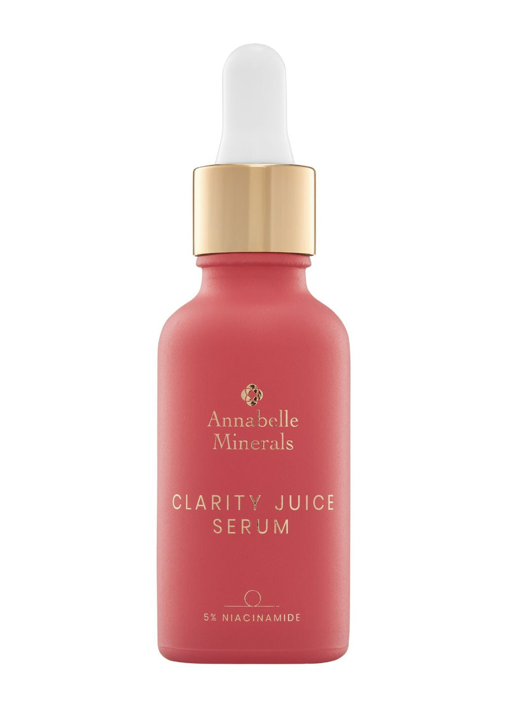 Butelka serum Clarity Juice Annabelle Minerals z 5% niacynamidu na jasnym tle