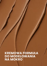 Zbliżenie na teksturę kremowego bronzera Annabelle Minerals z napisem Kremowa formuła do modelowania na mokro