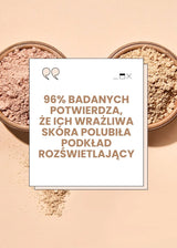 Podkłady mineralne rozświetlające w papierowych opakowaniach oraz informacja o podkładzie rozświetlającym dla wrażliwej skóry